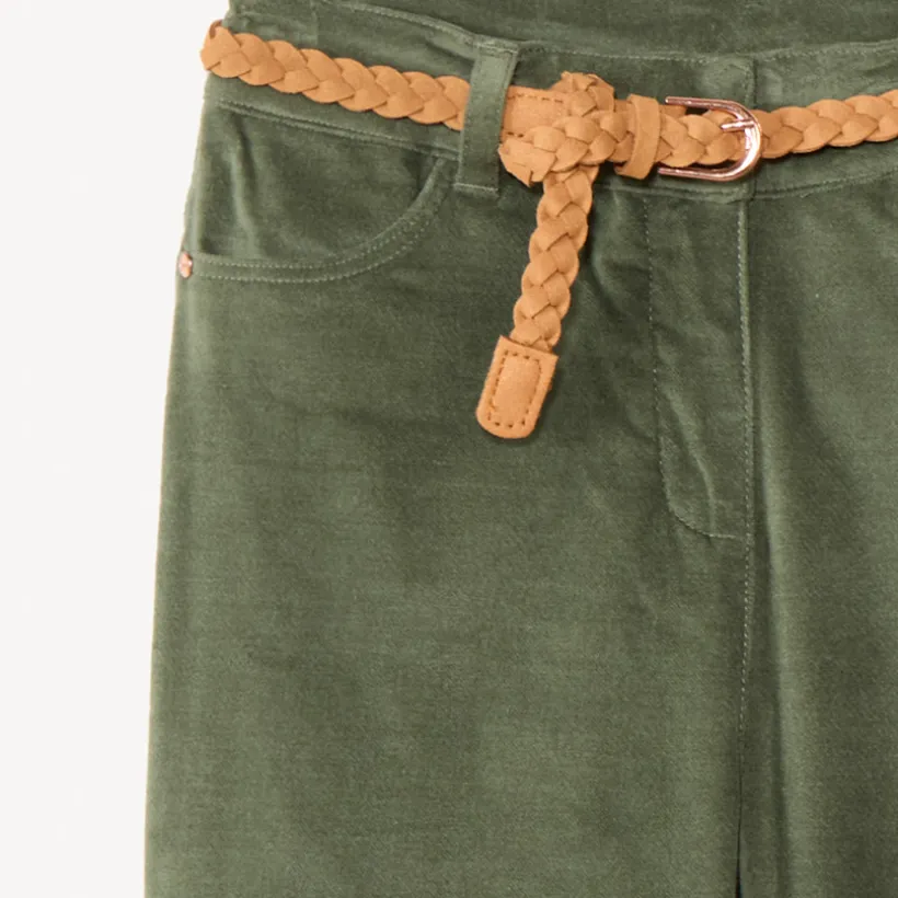 Pantalon bootcut en velours + ceinture tressée pour fille