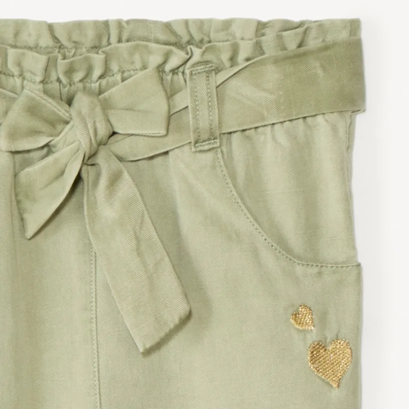 Pantalon brodé cœurs + ceinture à nouer pour bébé fille