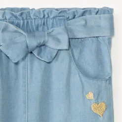 Pantalon brodé cœurs + ceinture à nouer pour bébé fille
