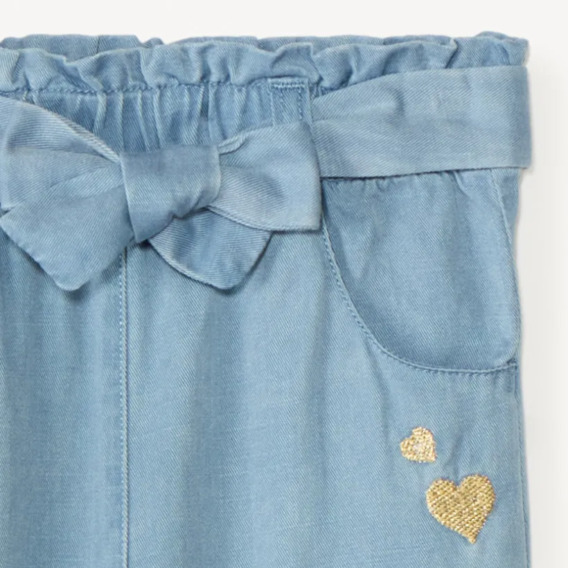 Pantalon brodé cœurs + ceinture à nouer pour bébé fille