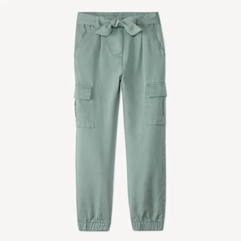 Pantalon cargo en twill uni avec ceinture pour fille