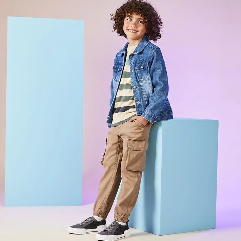 Pantalon cargo uni à poches soufflet pour garçon