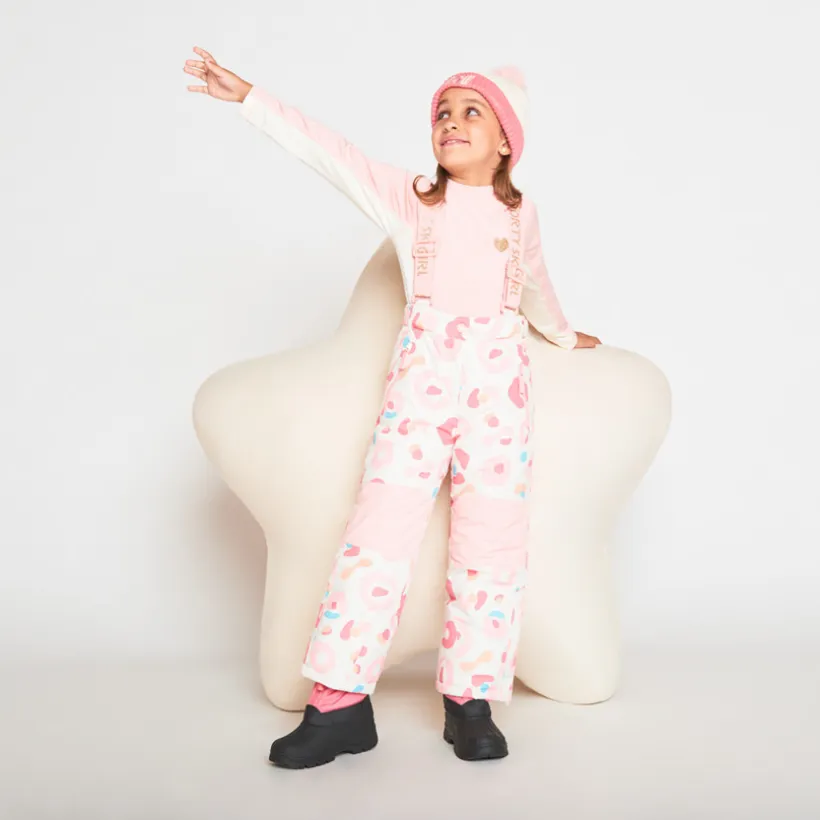 Pantalon de ski imprimé à bretelles amovibles pour fille