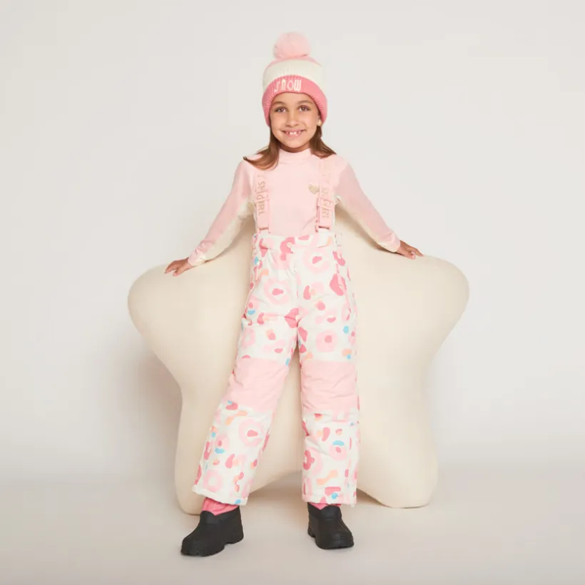 Pantalon de ski imprimé à bretelles amovibles pour fille