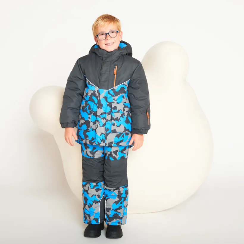 Pantalon de ski imprimé camouflage à bretelles amovibles pour garçon