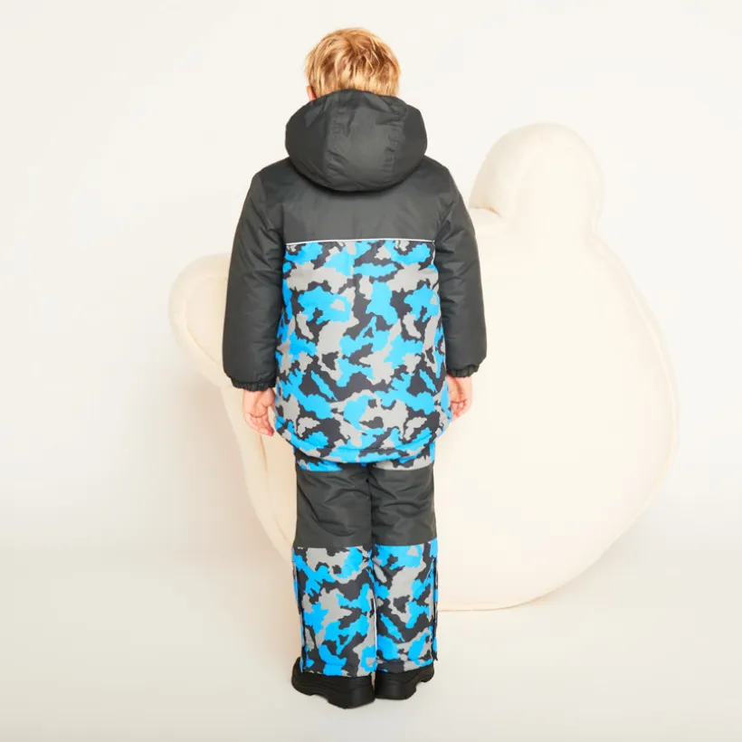 Pantalon de ski imprimé camouflage à bretelles amovibles pour garçon