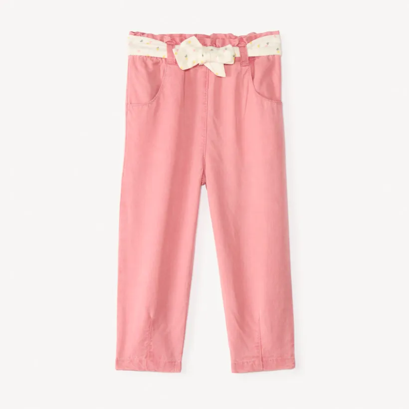 Pantalon droit en toile avec ceinture à nouer imprimé cœurs pour bébé fille