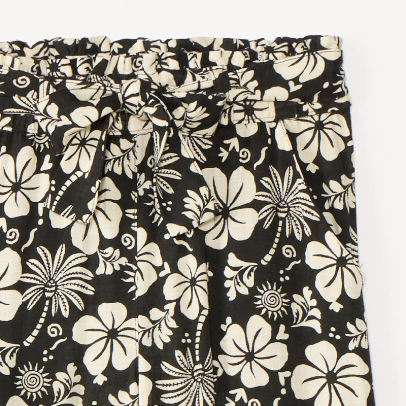 Pantalon fluide à imprimé fleurs exotiques avec ceinture nouée pour fille