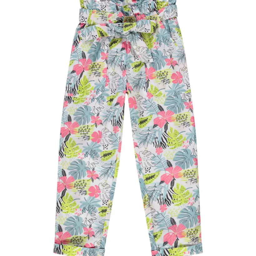 Pantalon imprimé tropical et ceinture à nouer pour fille