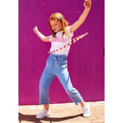 Pantalon large coupe paper bag avec nœud pour fille