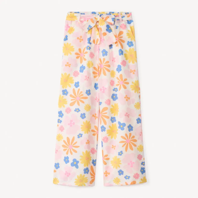 Pantalon large en popeline imprimé fleurs pour fille