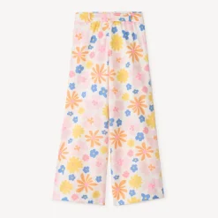 Pantalon large en popeline imprimé fleurs pour fille