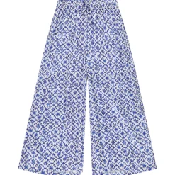 Pantalon large en voile imprimé fantaisie avec ceinture nouée pour fille