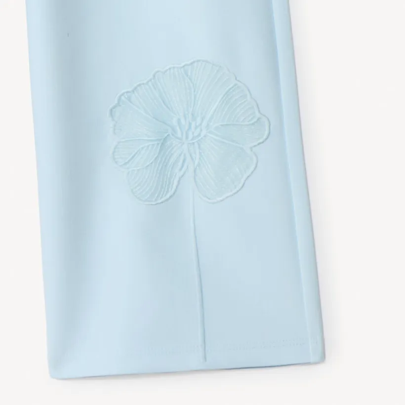 Pantalon large à pinces et fleur brodée pour fille