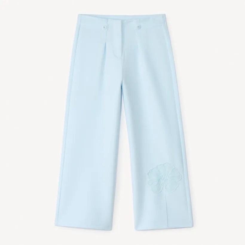 Pantalon large à pinces et fleur brodée pour fille