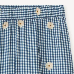 Pantalon large vichy et broderie fleurie pour fille