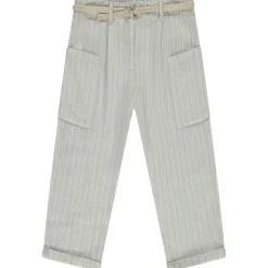 Pantalon rayé à poches + ceinture tressée pour fille
