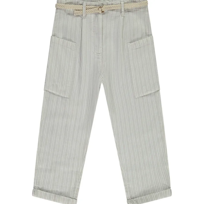 Pantalon rayé à poches + ceinture tressée pour fille