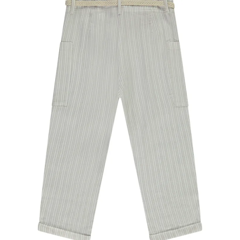 Pantalon rayé à poches + ceinture tressée pour fille