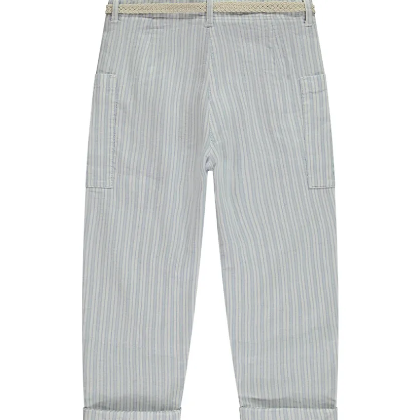 Pantalon rayé à poches + ceinture tressée pour fille