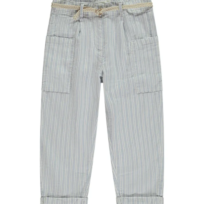 Pantalon rayé à poches + ceinture tressée pour fille