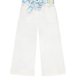 Pantalon uni en toile avec ceinture fantaisie à nouer pour fille