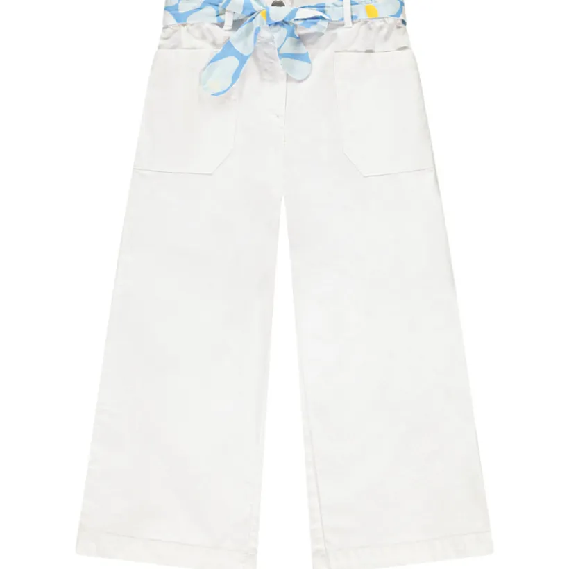 Pantalon uni en toile avec ceinture fantaisie à nouer pour fille