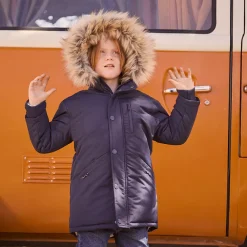 Parka à capuche avec fausse fourrure amovible pour garçon