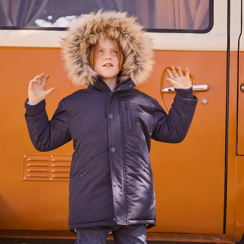 Parka à capuche avec fausse fourrure amovible pour garçon