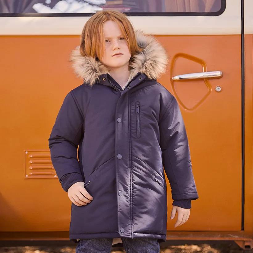 Parka à capuche avec fausse fourrure amovible pour garçon