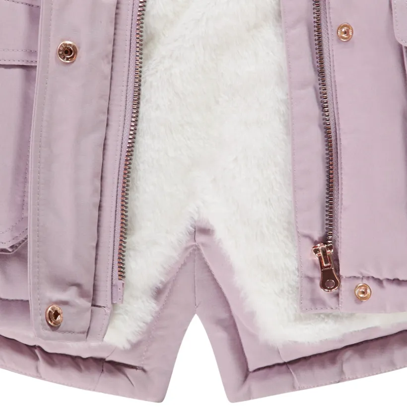 Parka à capuche en twill doublée sherpa pour fille