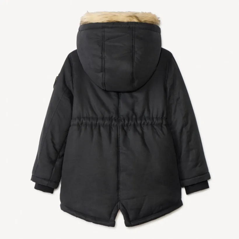 Parka déperlante à capuche effet fourrure pour fille