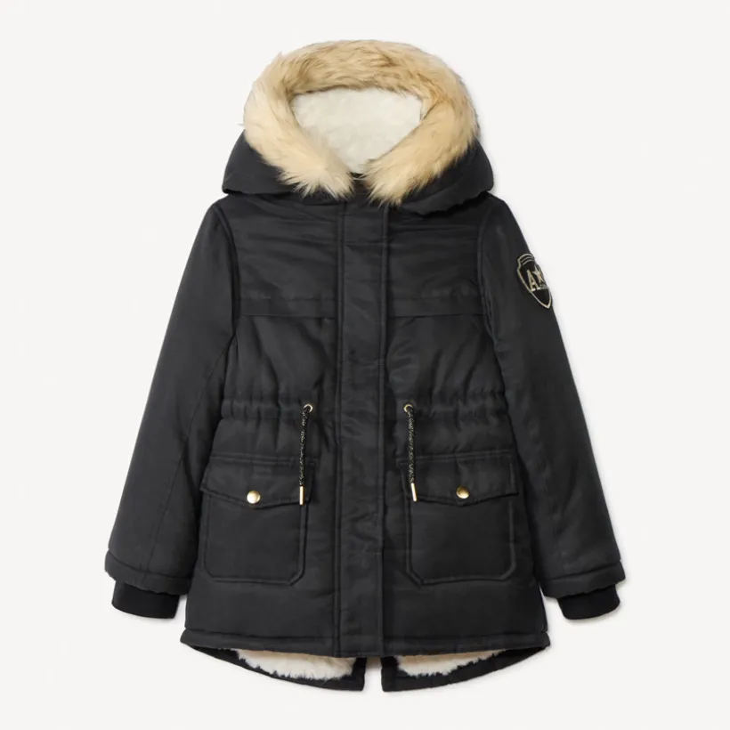 Parka déperlante à capuche effet fourrure pour fille