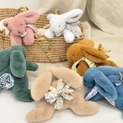 Peluche doudou Lapin 25 cm bleu