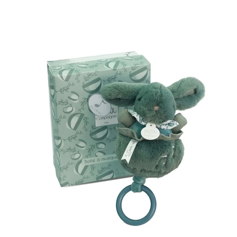 Peluche lapin doudou boîte à musique vert sauge