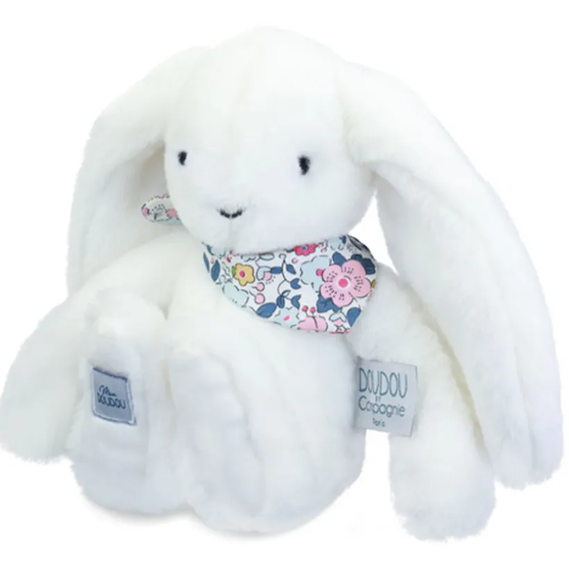 Peluche Lapin Fleurette 25cm Blanc