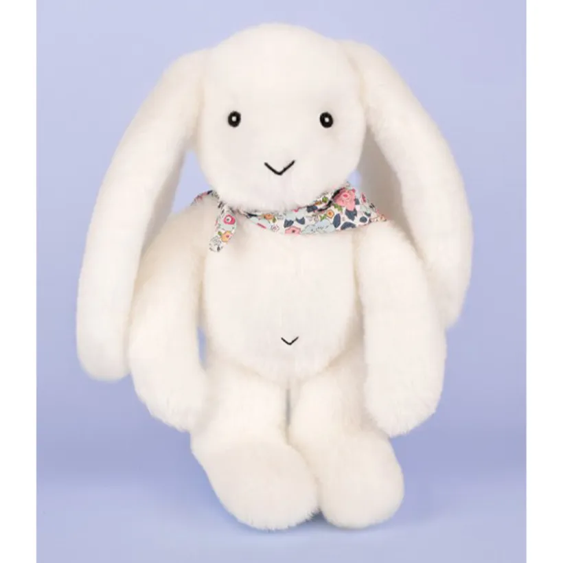Peluche Lapin Fleurette 25cm Blanc