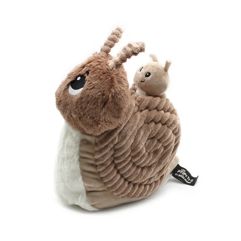 Peluche Ptipotos maman escargot Speedou et son bébé brun