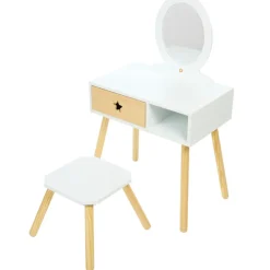 Petite coiffeuse fonctionnelle avec tabouret en bois