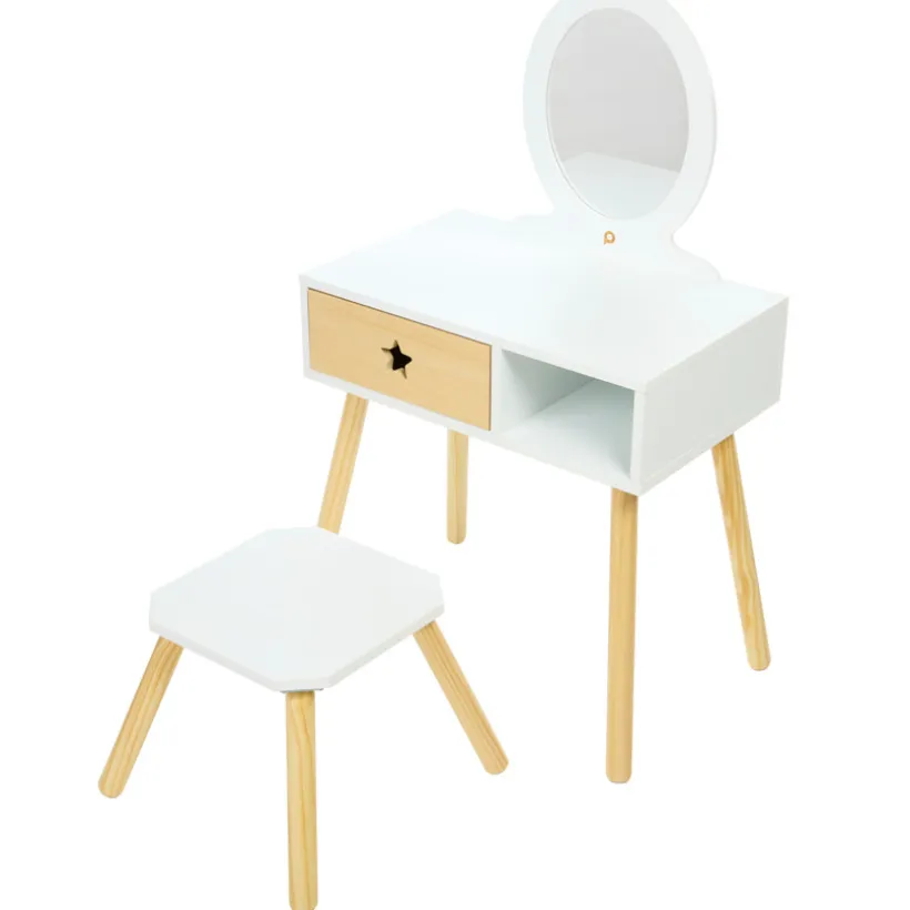 Petite coiffeuse fonctionnelle avec tabouret en bois
