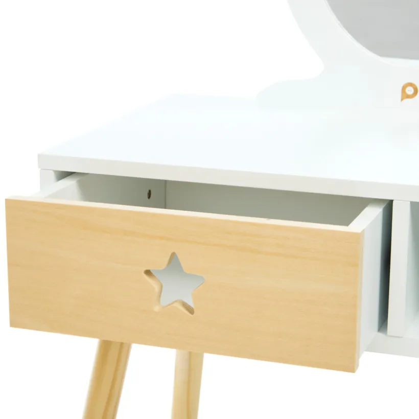 Petite coiffeuse fonctionnelle avec tabouret en bois