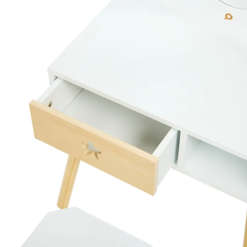 Petite coiffeuse fonctionnelle avec tabouret en bois