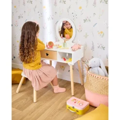 Petite coiffeuse fonctionnelle avec tabouret en bois