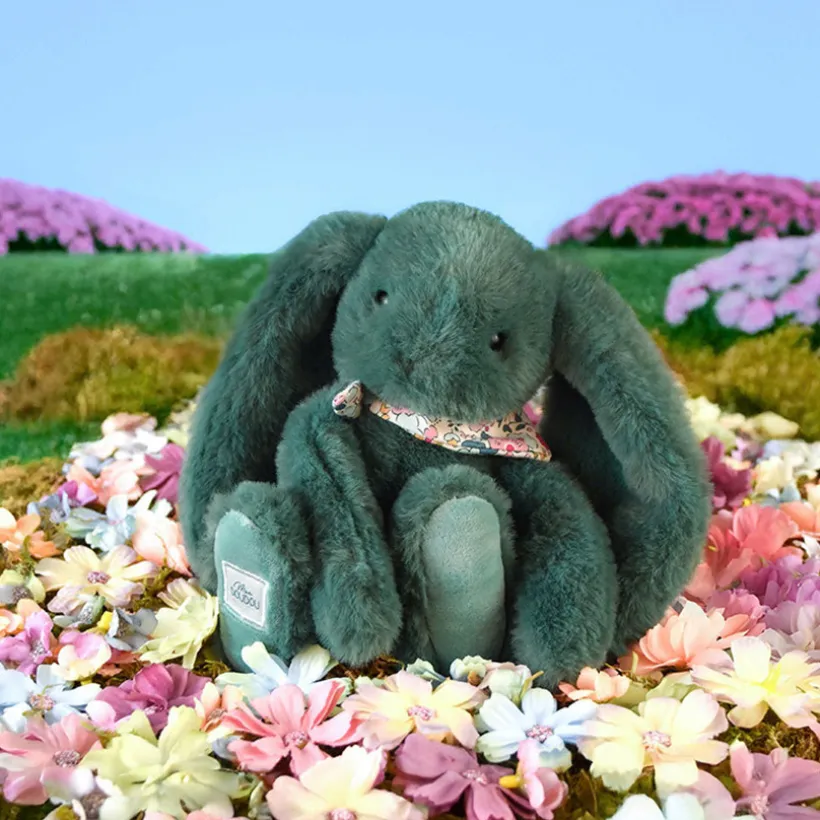 Petite peluche lapin fleurette eucalyptus 25 cm