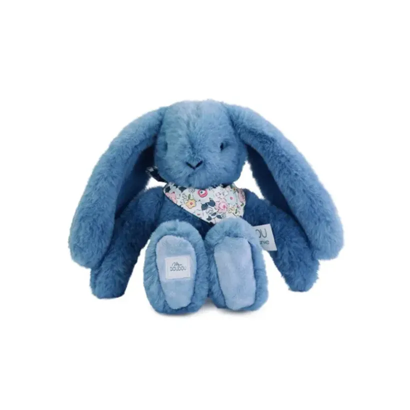 Petite peluche lapin fleurette bleu 25 cm