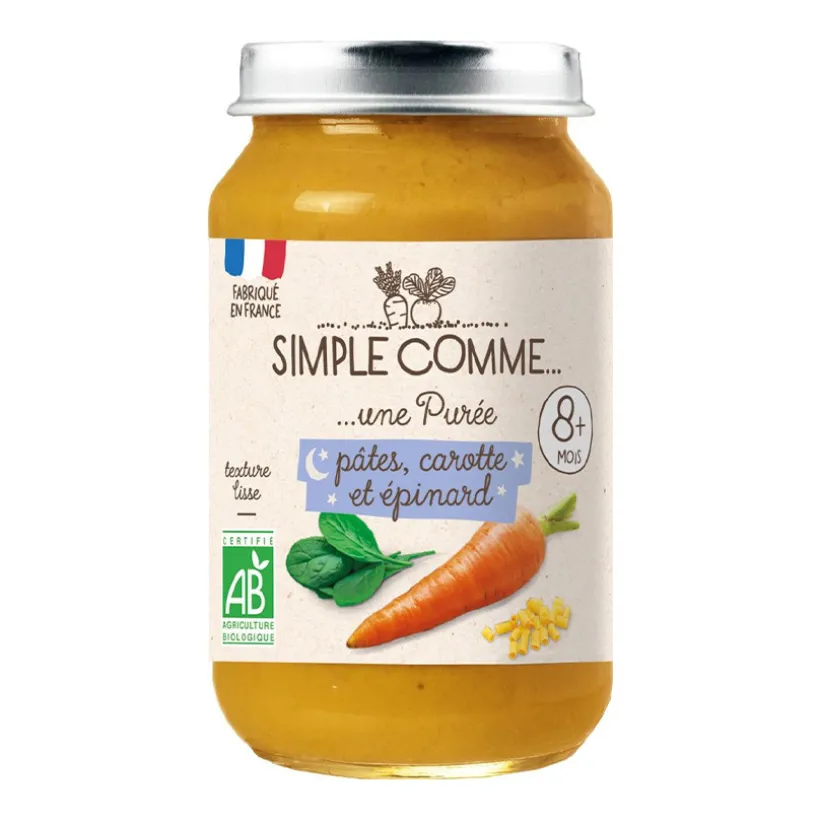 Petit pot pâtes, carotte et épinard bio 200 g