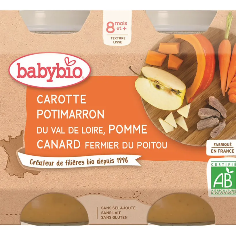 Petits pots Carotte, Potimarron, Pomme et Canard 2x200g