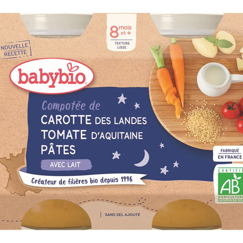 Petits pots de compotée de carotte, tomate et pâtes 2x200g