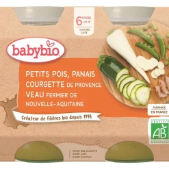Petits pots de Petits Pois, Panais, Courgette et Veau 2x200g