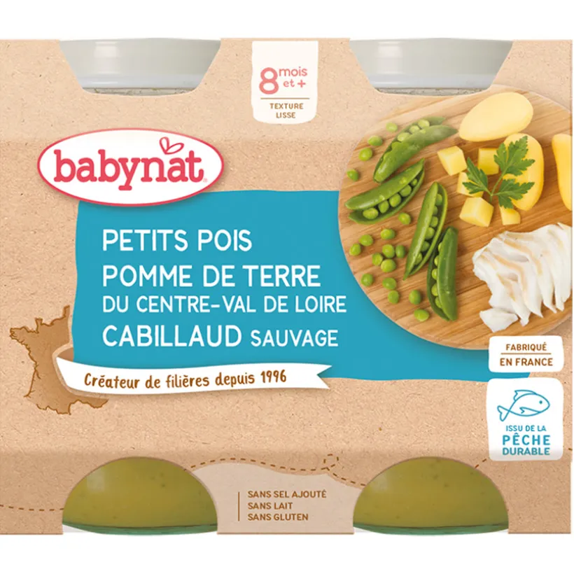 Petits pots de Petits Pois, Pomme de terre et Cabillaud 2x200g
